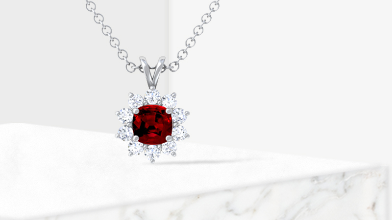 Cushion Ruby Halo Diana Pendant