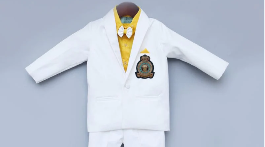 White Coat with Yellow Shirt Pant for Boys