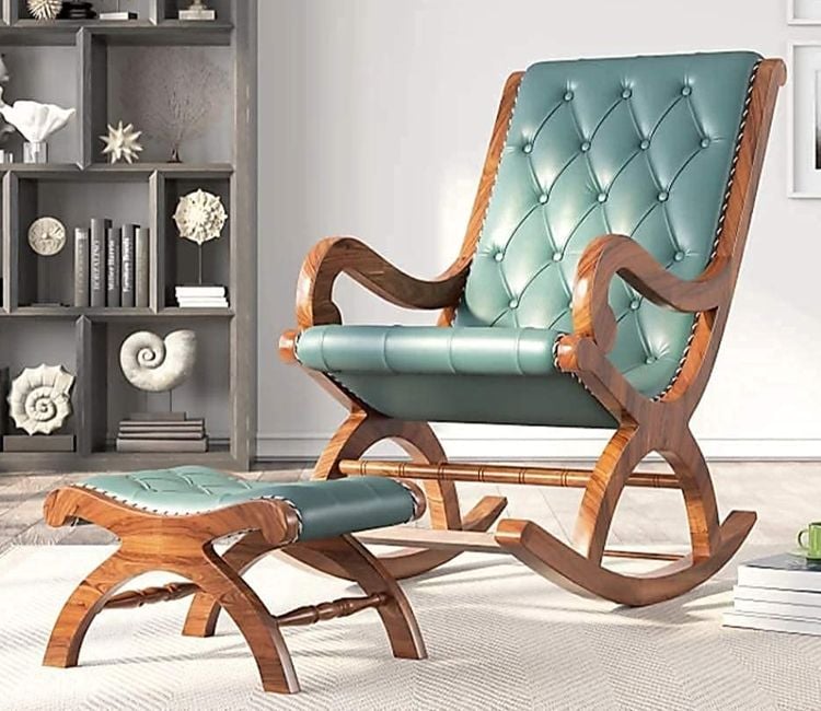 Buy Eleanor Comfort Cushioned Leatherite Back With Seat Teak Wood Rocking Chair (Brown) Online